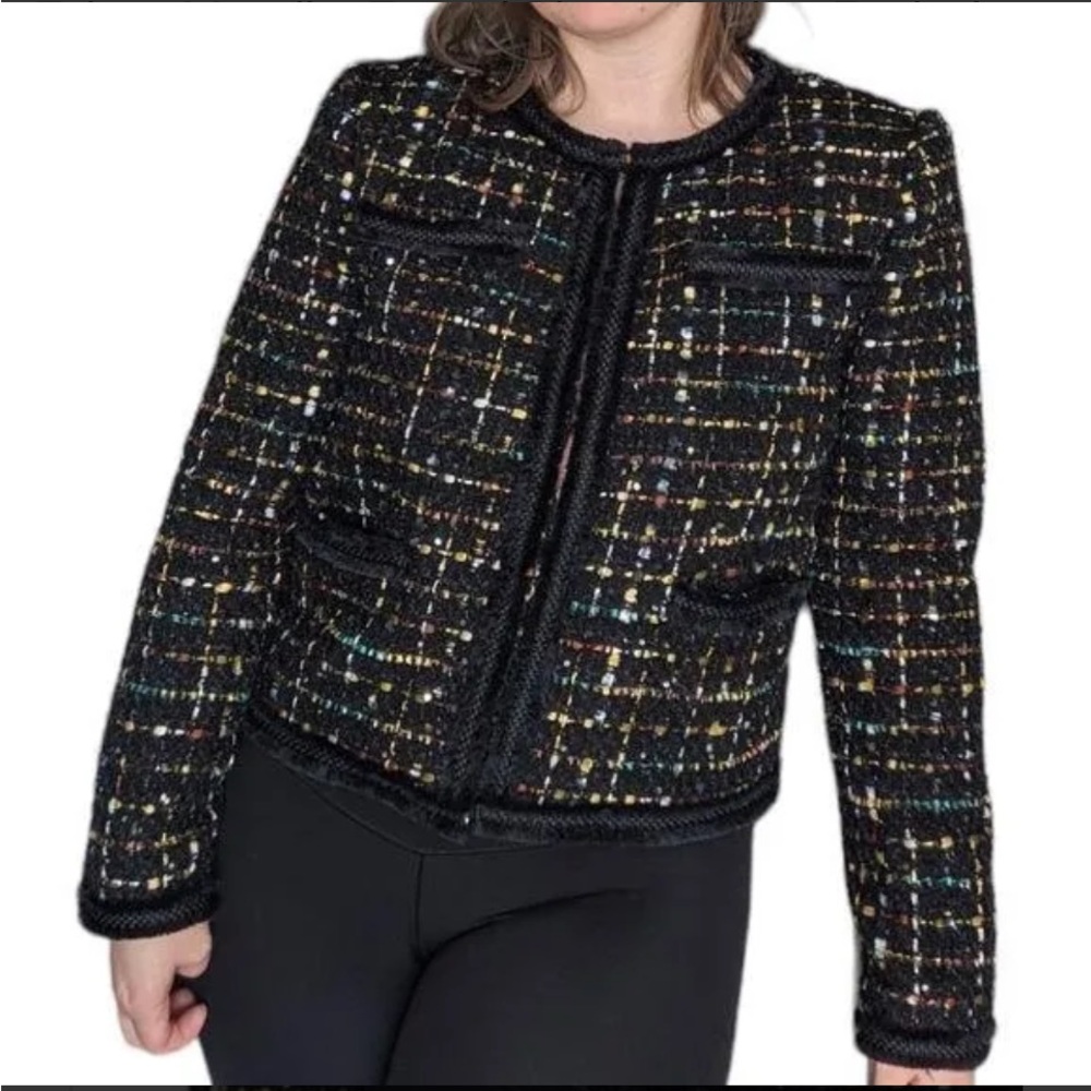 TAHARI navy mix boucle tweed jacket blazer size L business office realtor